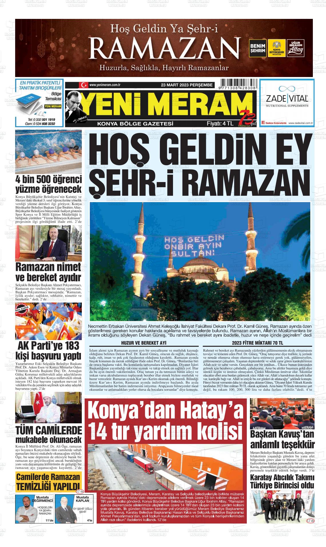 23 Mart 2023 Yeni Meram Gazete Manşeti
