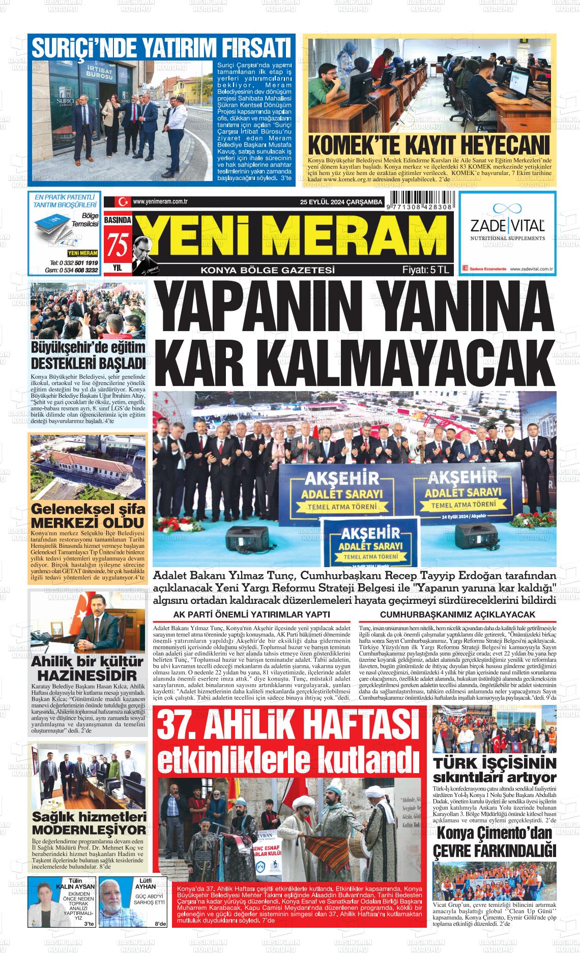 25 Eylül 2024 Yeni Meram Gazete Manşeti