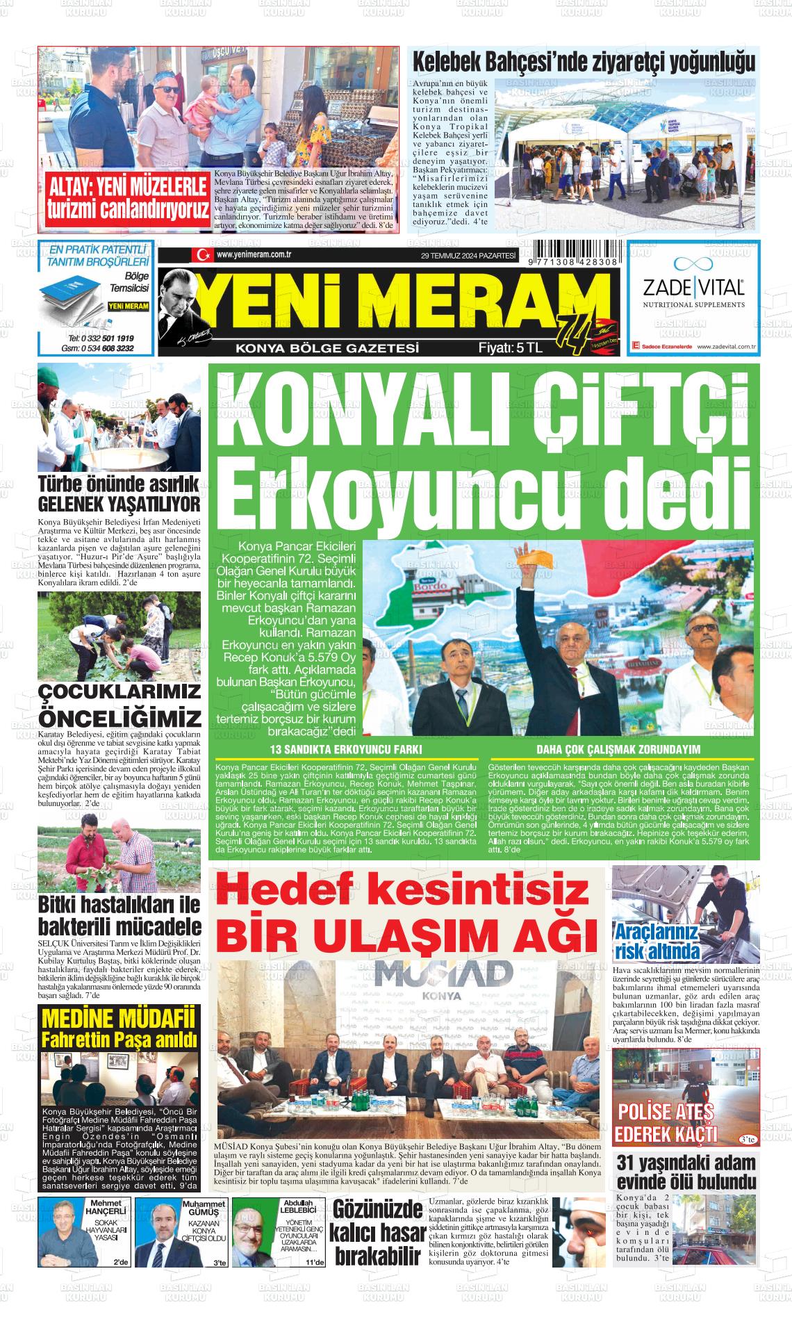 29 Temmuz 2024 Yeni Meram Gazete Manşeti