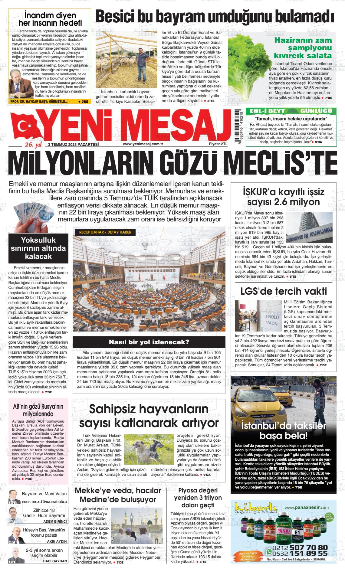 04 Temmuz 2023 Yeni Mesaj Gazete Manşeti