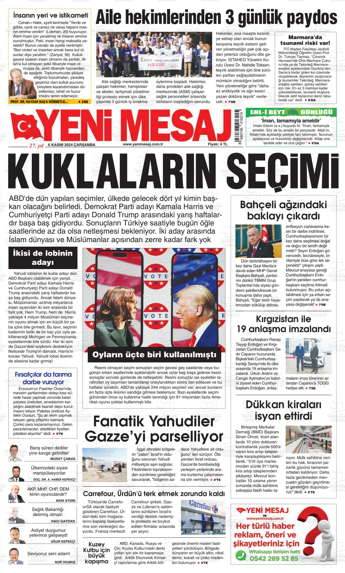 06 Kasım 2024 Yeni Mesaj Gazete Manşeti