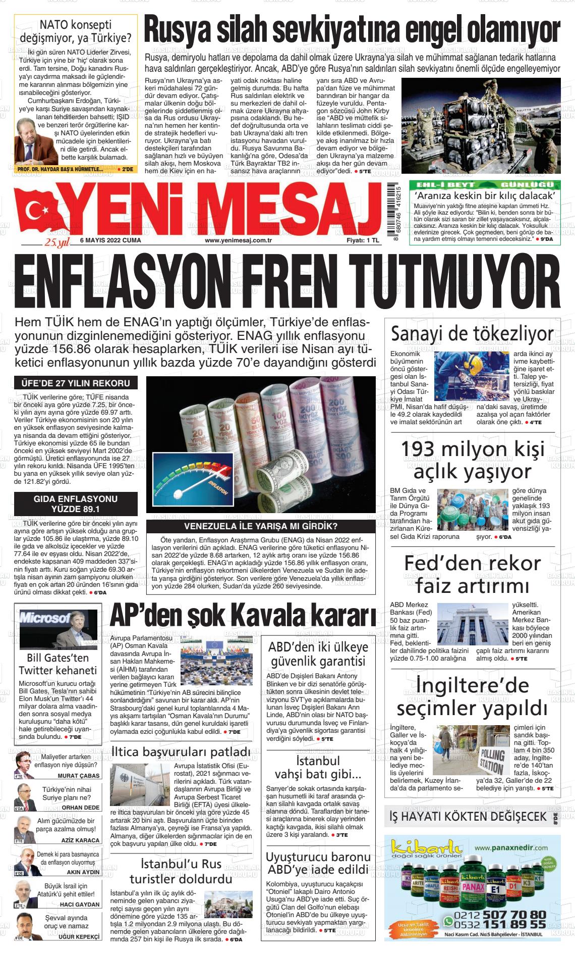 06 Mayıs 2022 Yeni Mesaj Gazete Manşeti