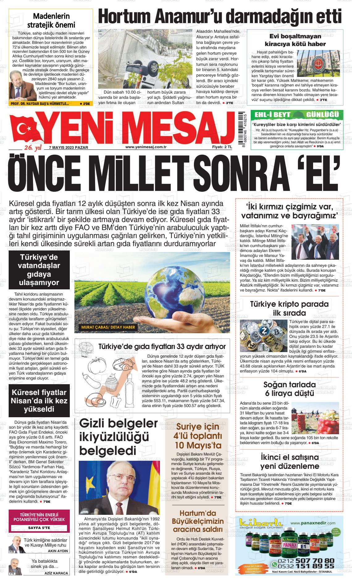 07 Mayıs 2023 Yeni Mesaj Gazete Manşeti