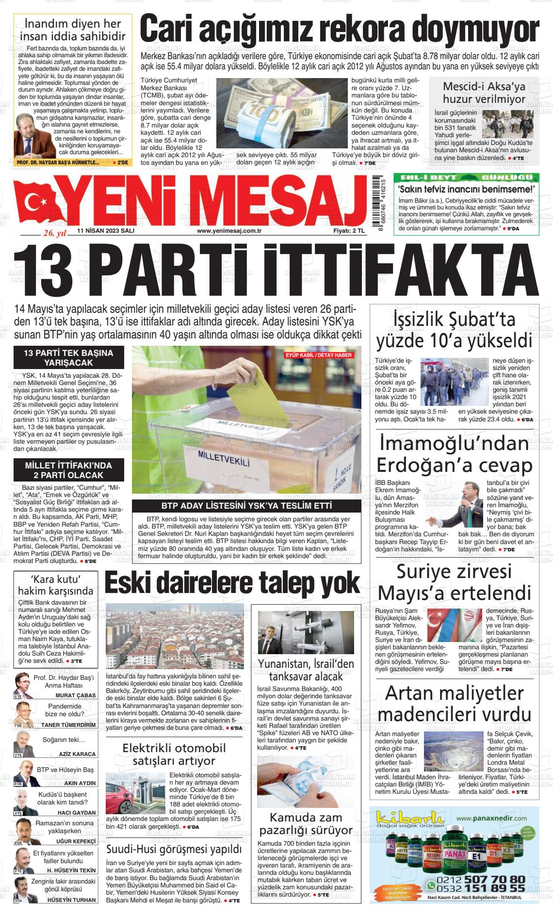 11 Nisan 2023 Yeni Mesaj Gazete Manşeti