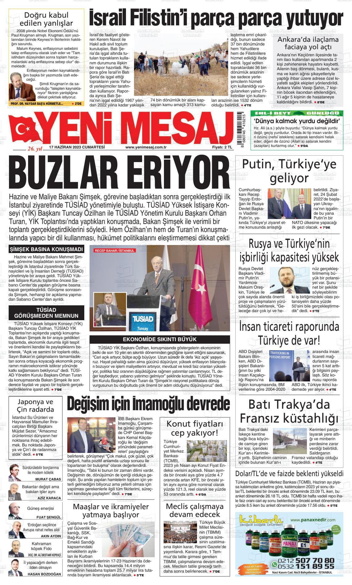 18 Haziran 2023 Yeni Mesaj Gazete Manşeti