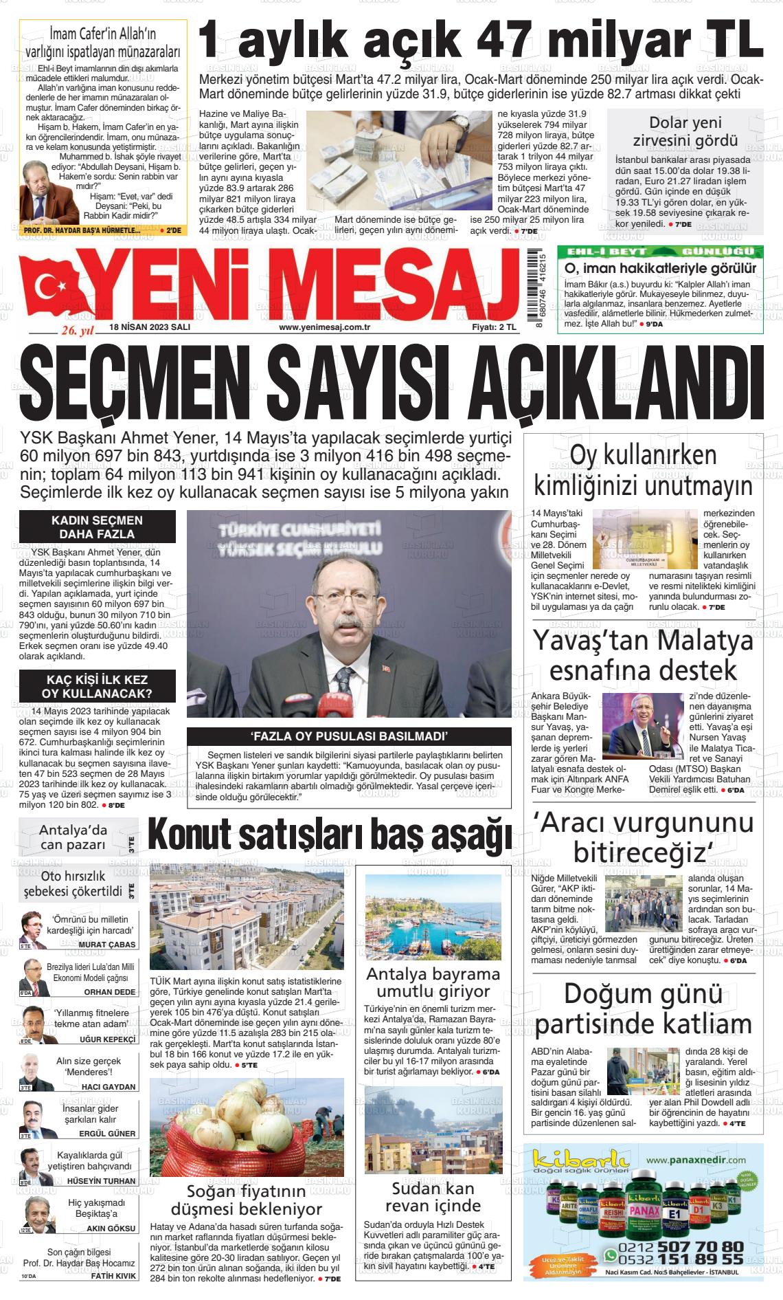 18 Nisan 2023 Yeni Mesaj Gazete Manşeti