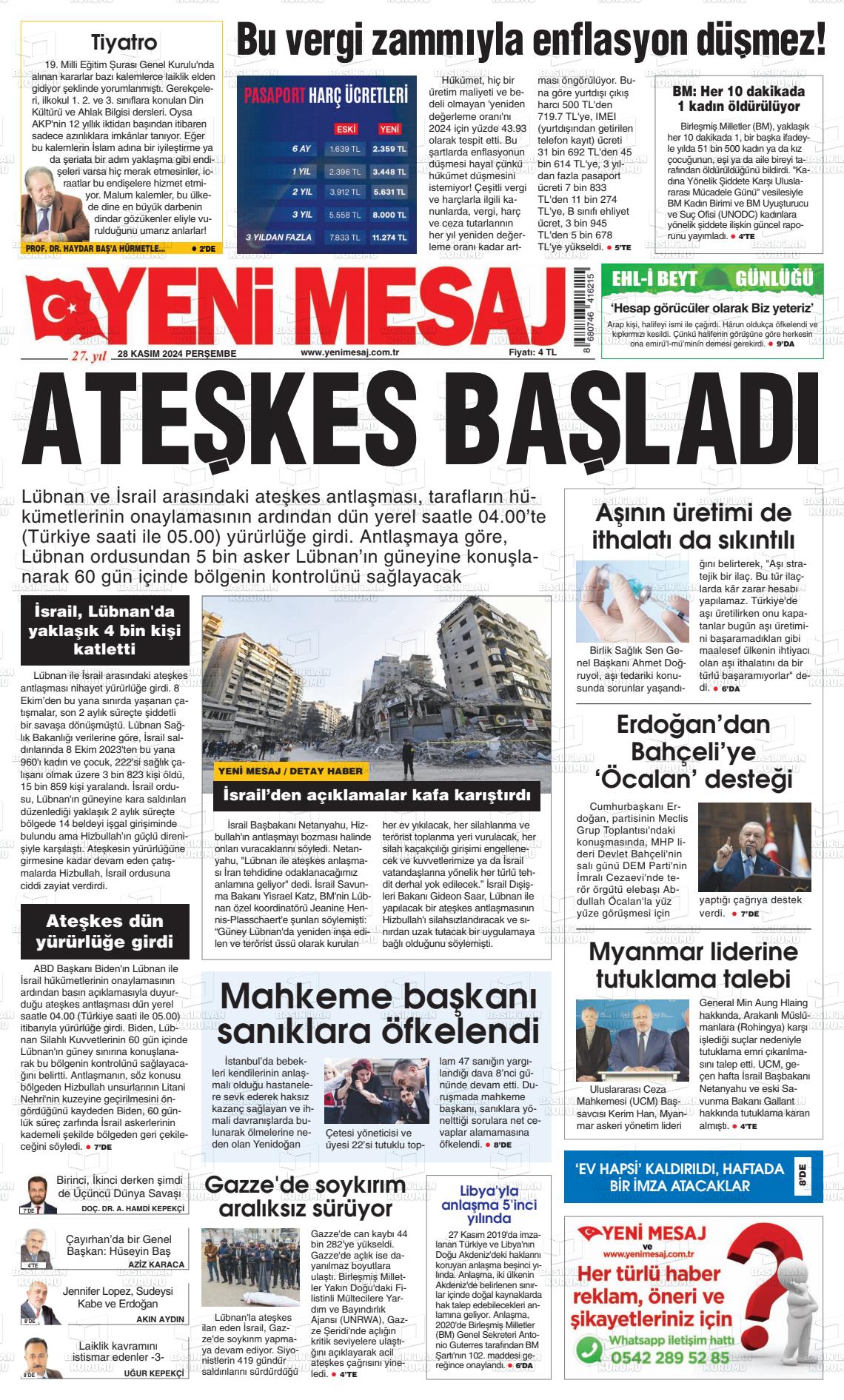 21 Aralık 2024 Yeni Mesaj Gazete Manşeti