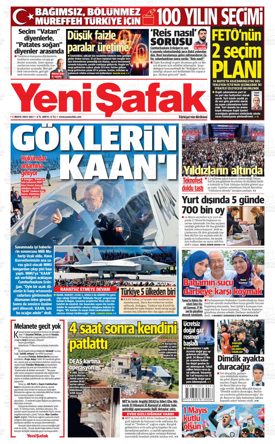 02 Mayıs 2023 Yeni Şafak Gazete Manşeti