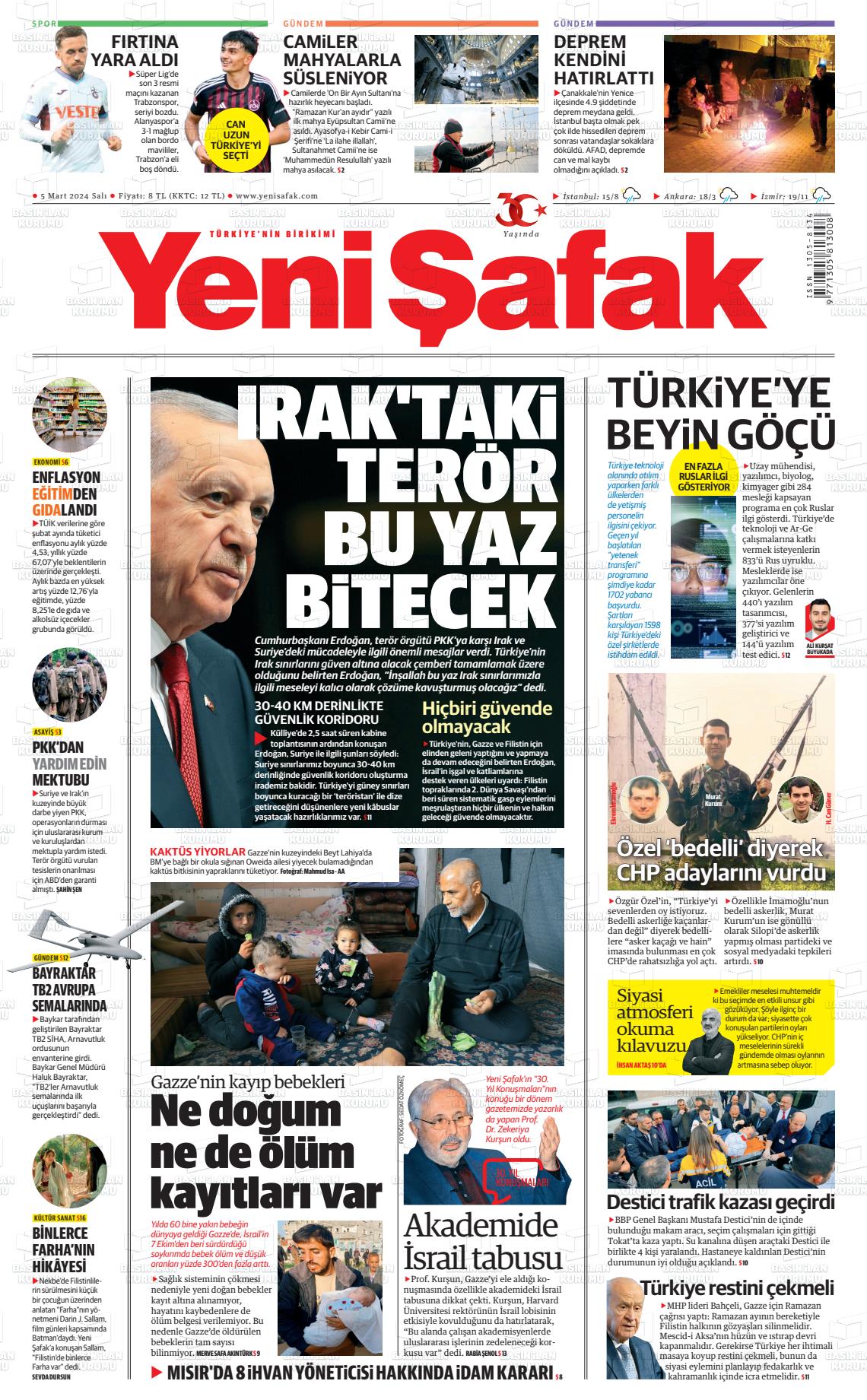 05 Mart 2024 Yeni Şafak Gazete Manşeti