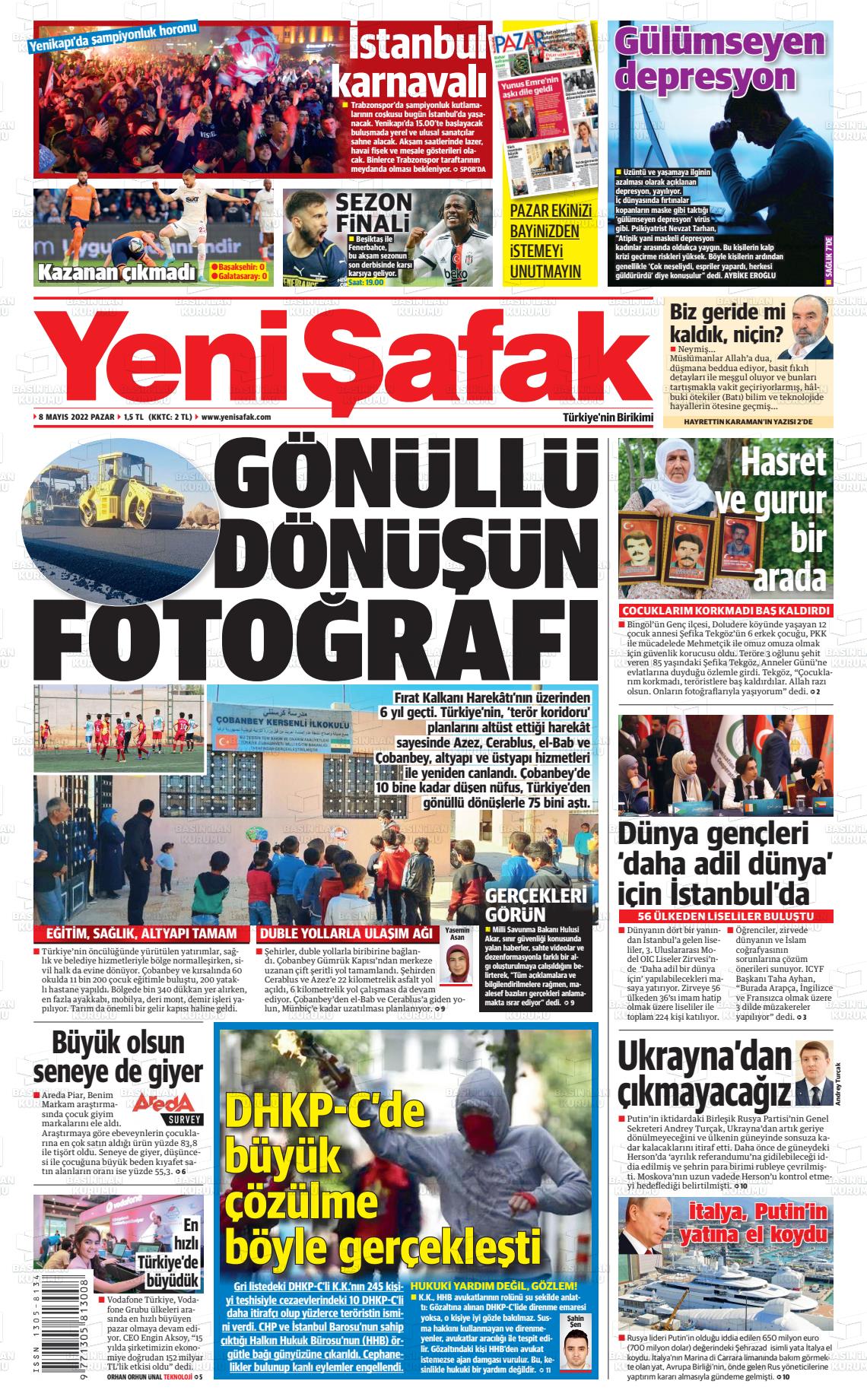 08 Mayıs 2022 Yeni Şafak Gazete Manşeti