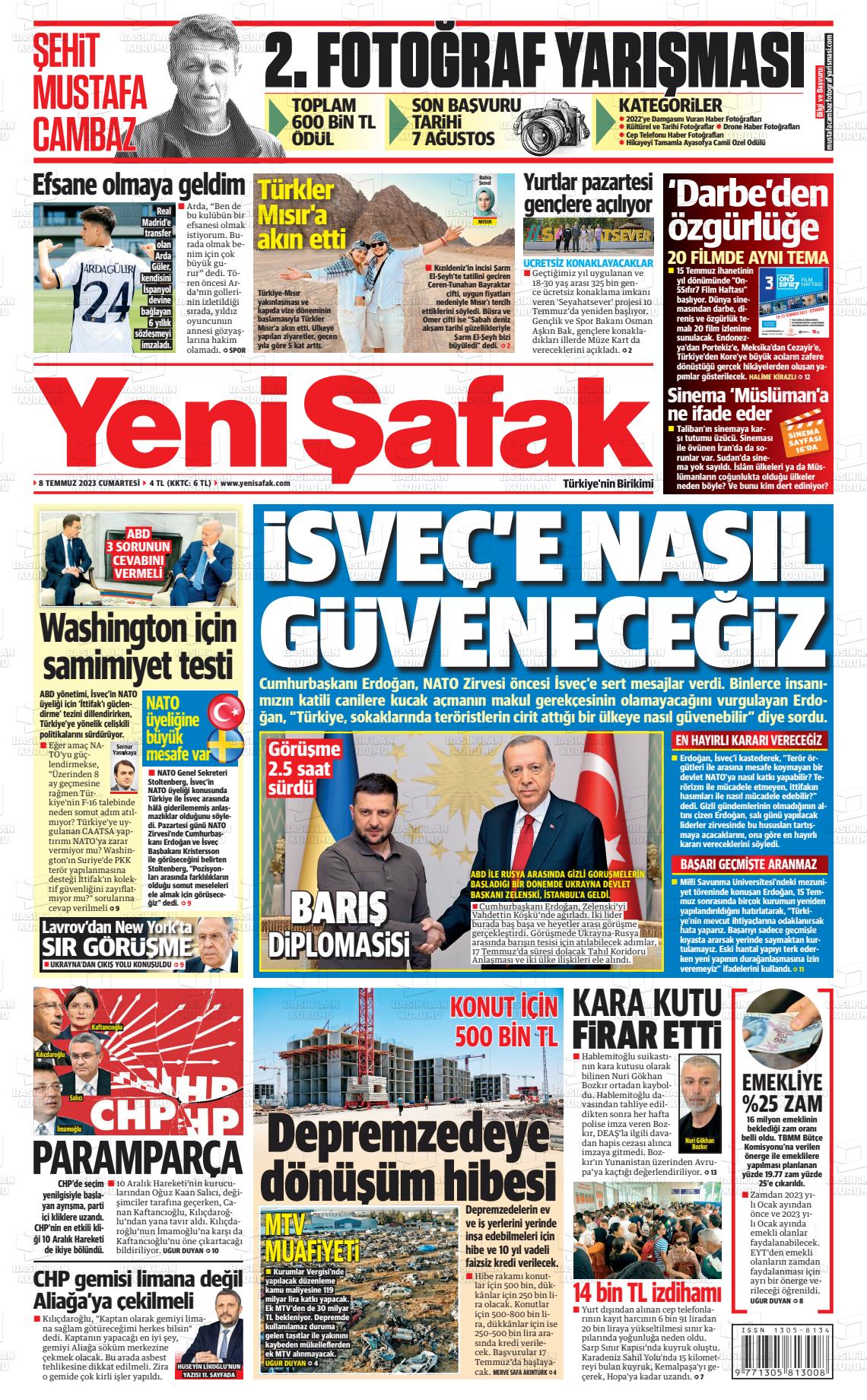 08 Temmuz 2023 Yeni Şafak Gazete Manşeti