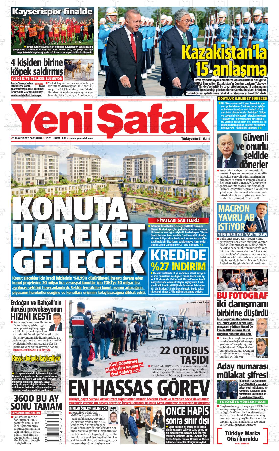 11 Mayıs 2022 Yeni Şafak Gazete Manşeti