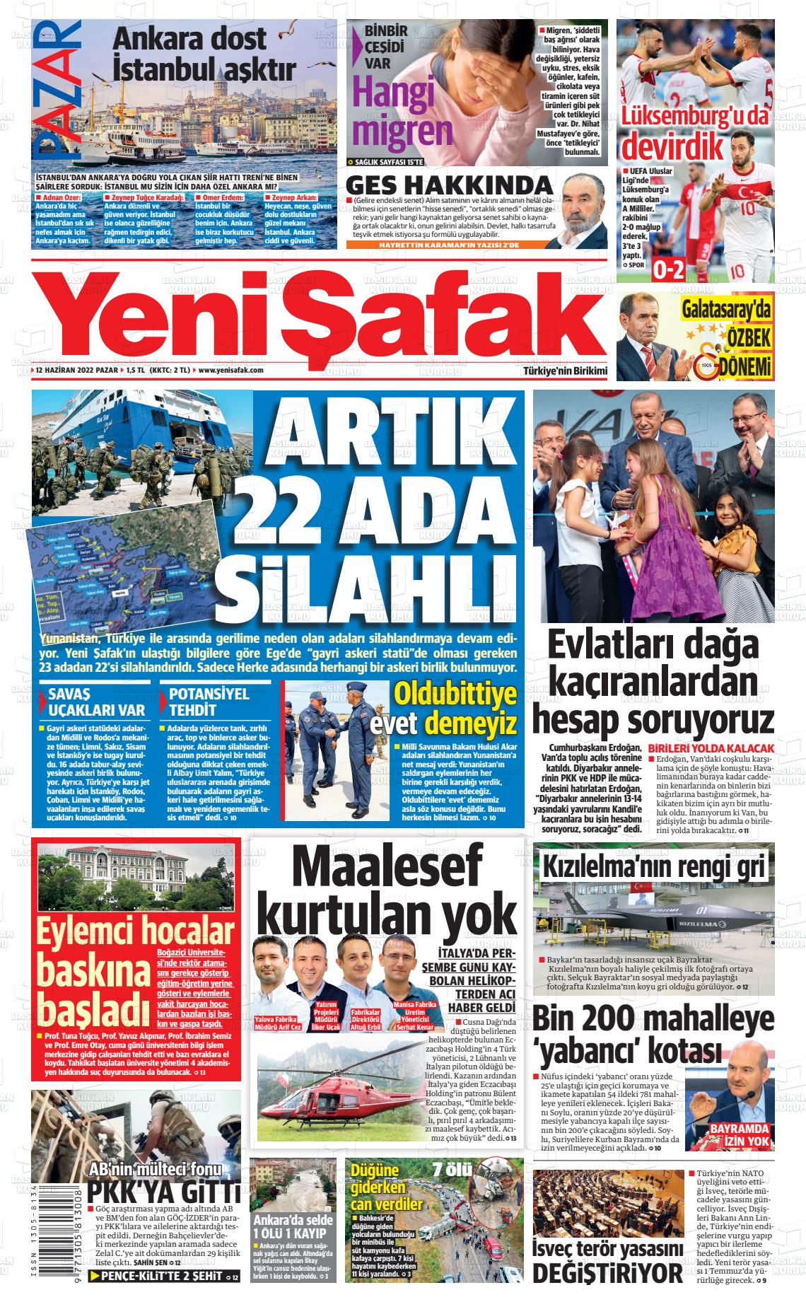 12 Haziran 2022 Yeni Şafak Gazete Manşeti