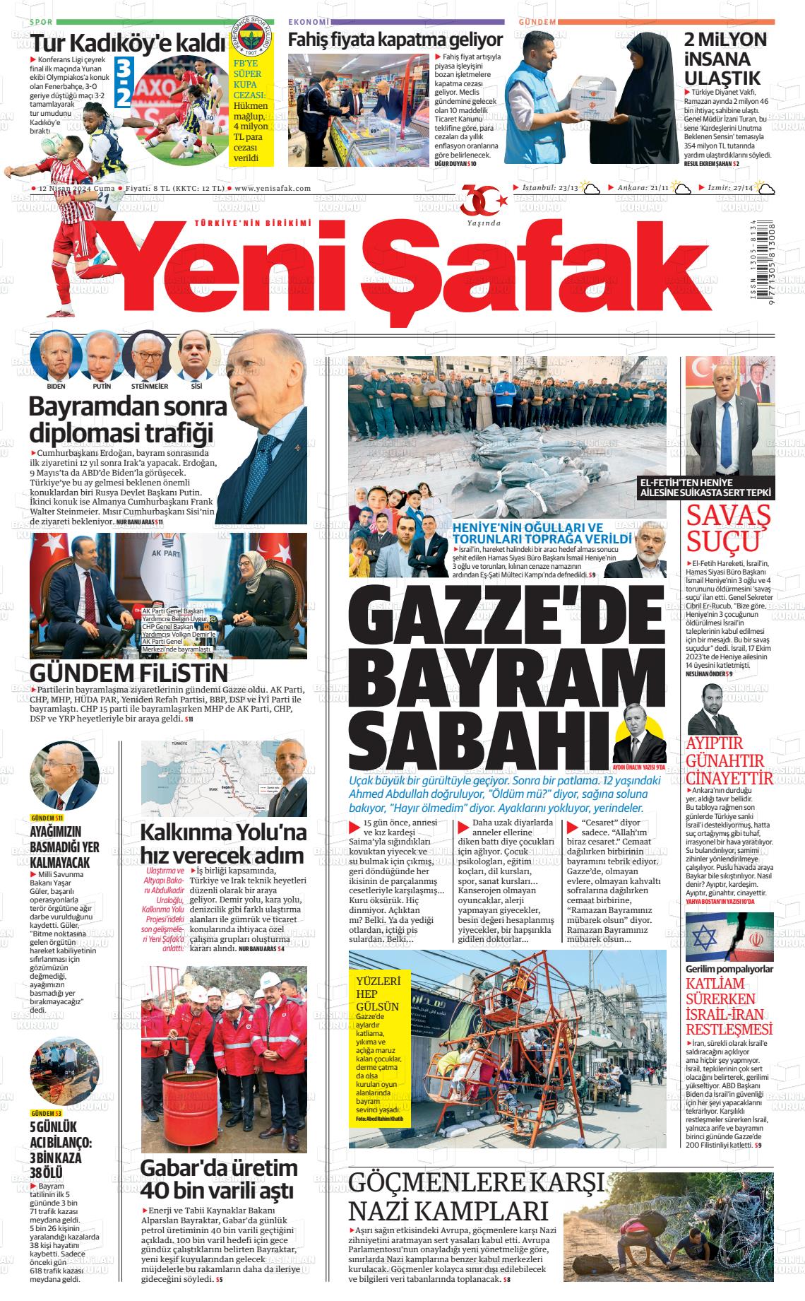 12 Nisan 2024 Yeni Şafak Gazete Manşeti