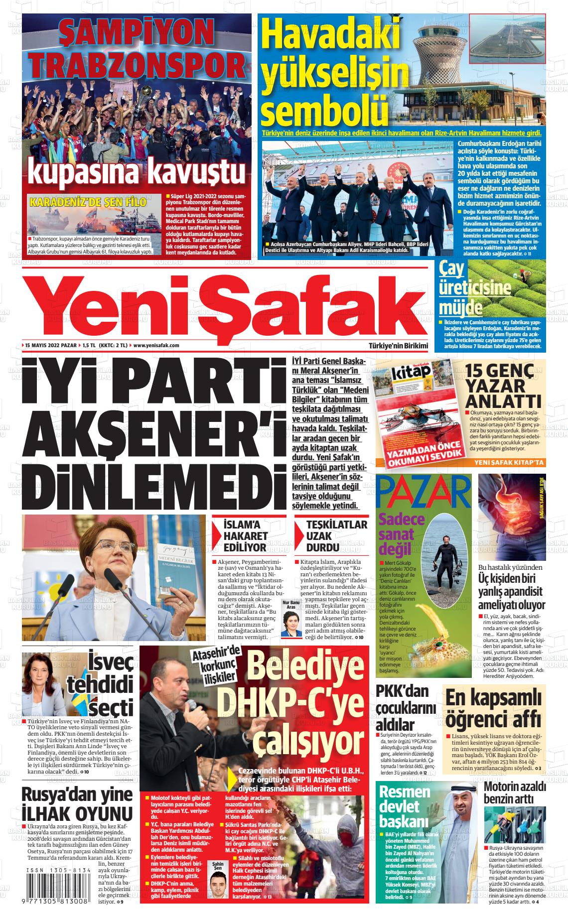 15 Mayıs 2022 Yeni Şafak Gazete Manşeti