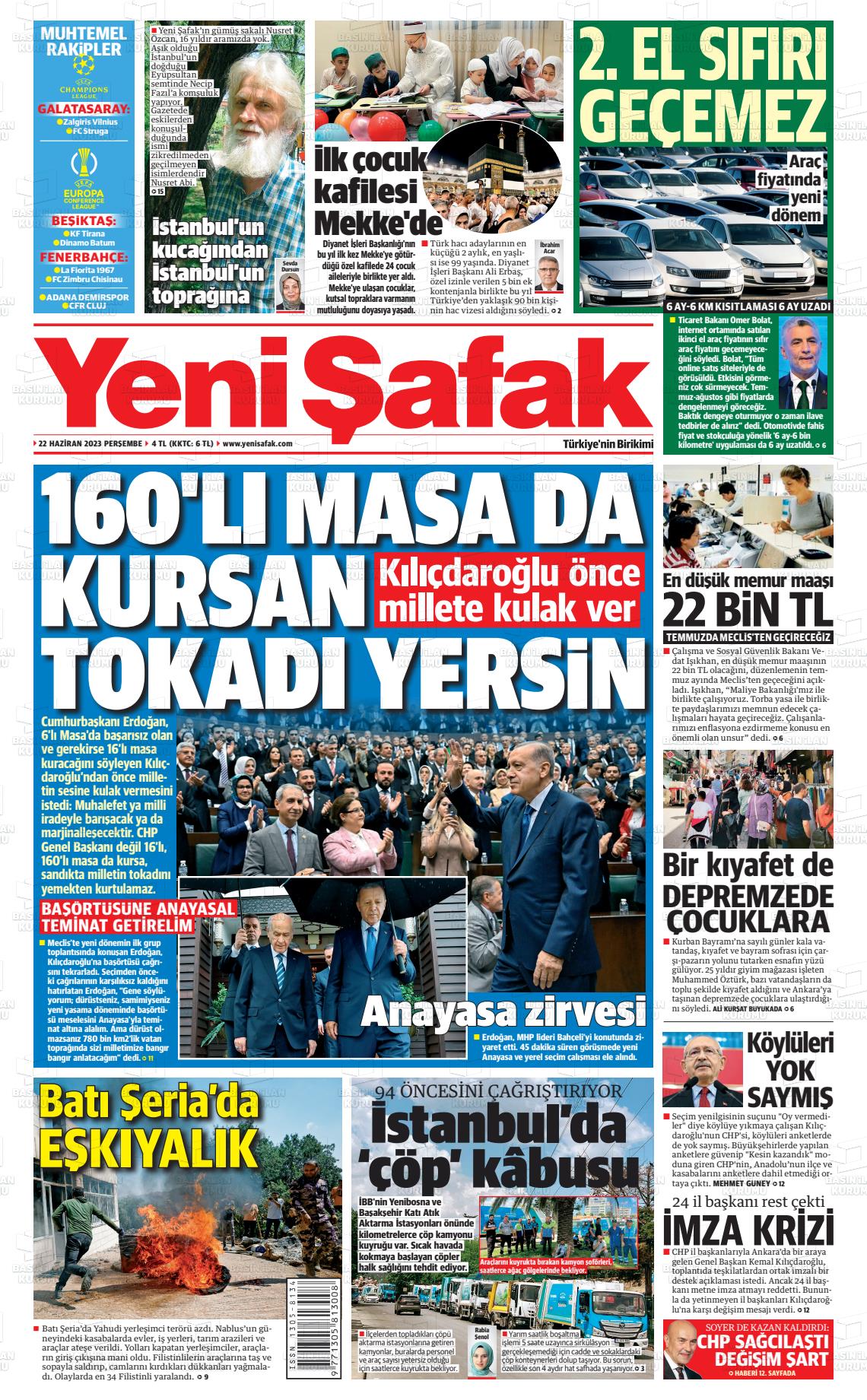 22 Haziran 2023 Yeni Şafak Gazete Manşeti