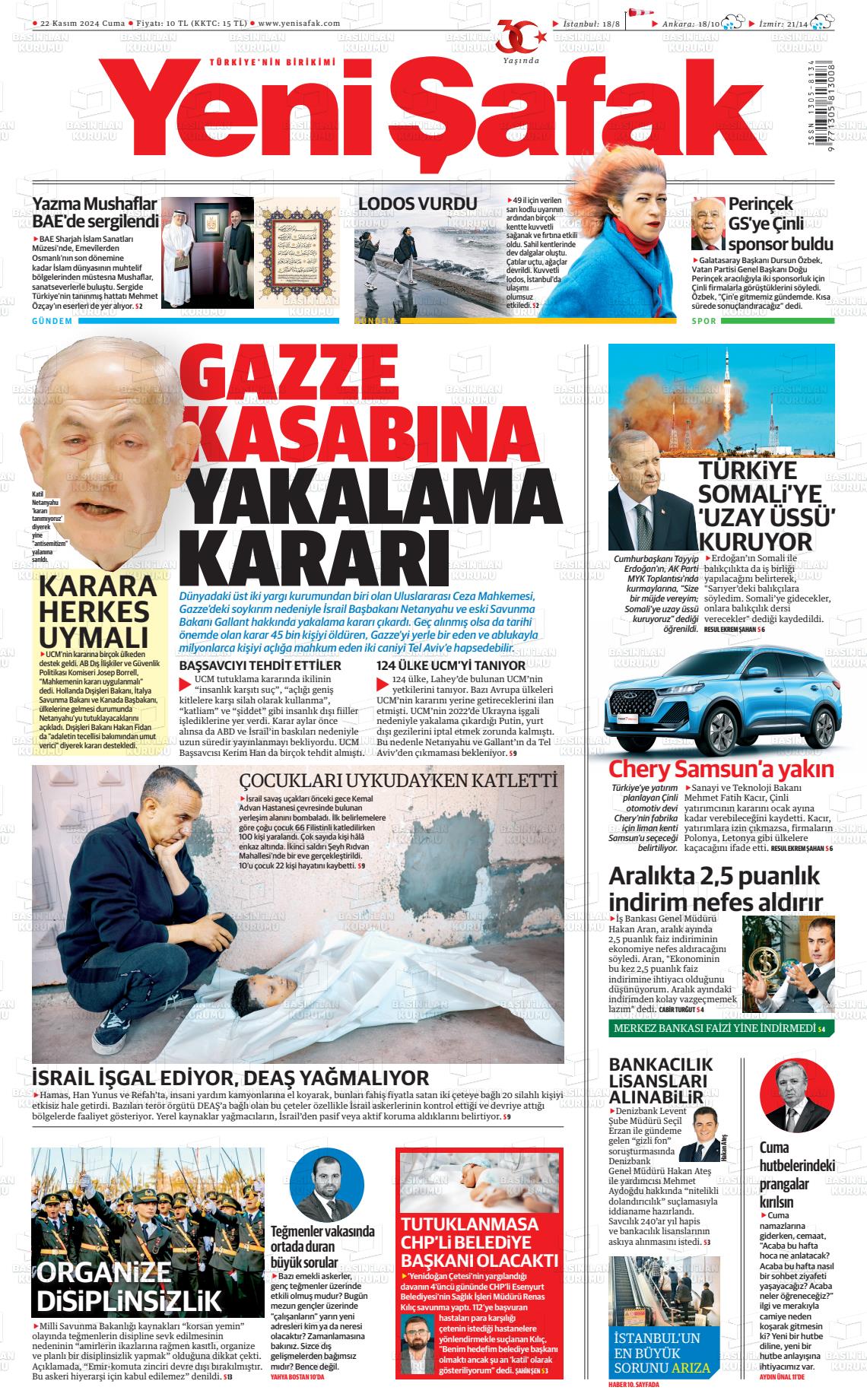 22 Kasım 2024 Yeni Şafak Gazete Manşeti