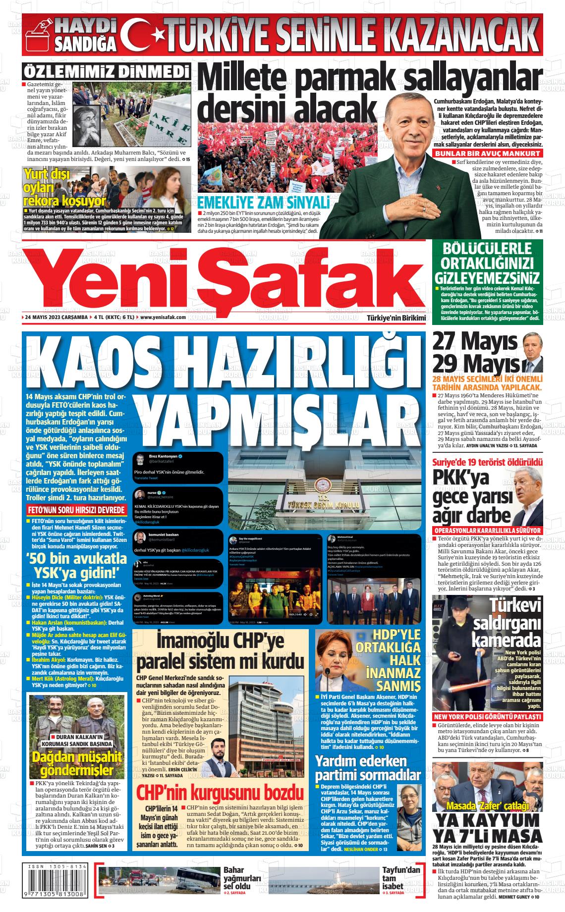 24 Mayıs 2023 Yeni Şafak Gazete Manşeti