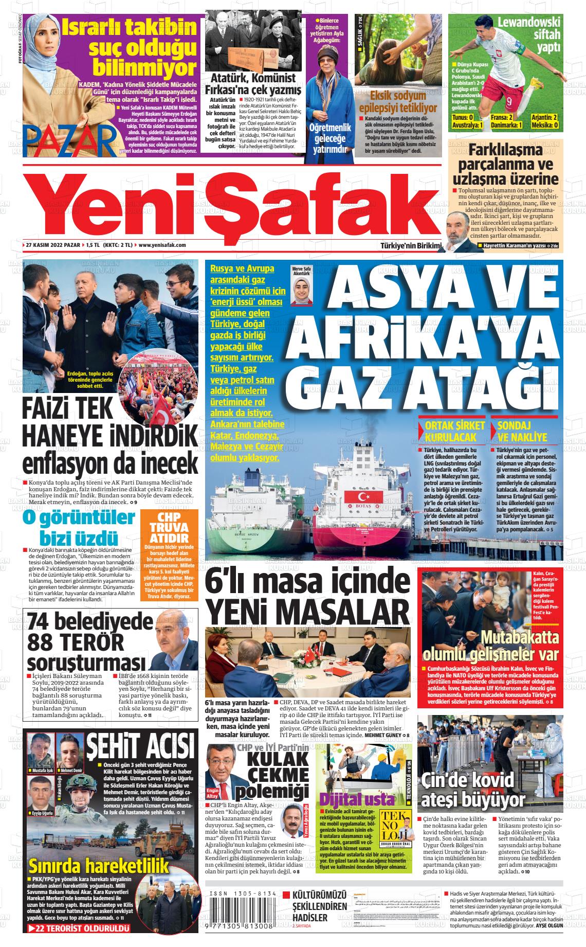 27 Kasım 2022 Yeni Şafak Gazete Manşeti