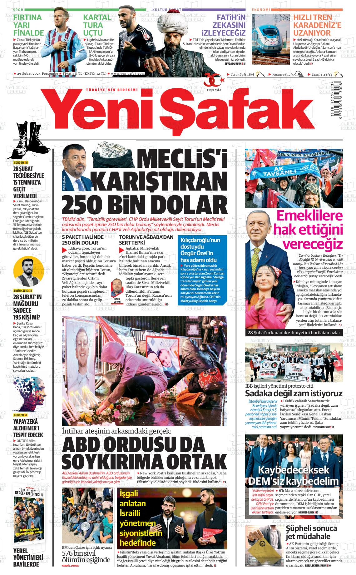 29 Şubat 2024 Yeni Şafak Gazete Manşeti