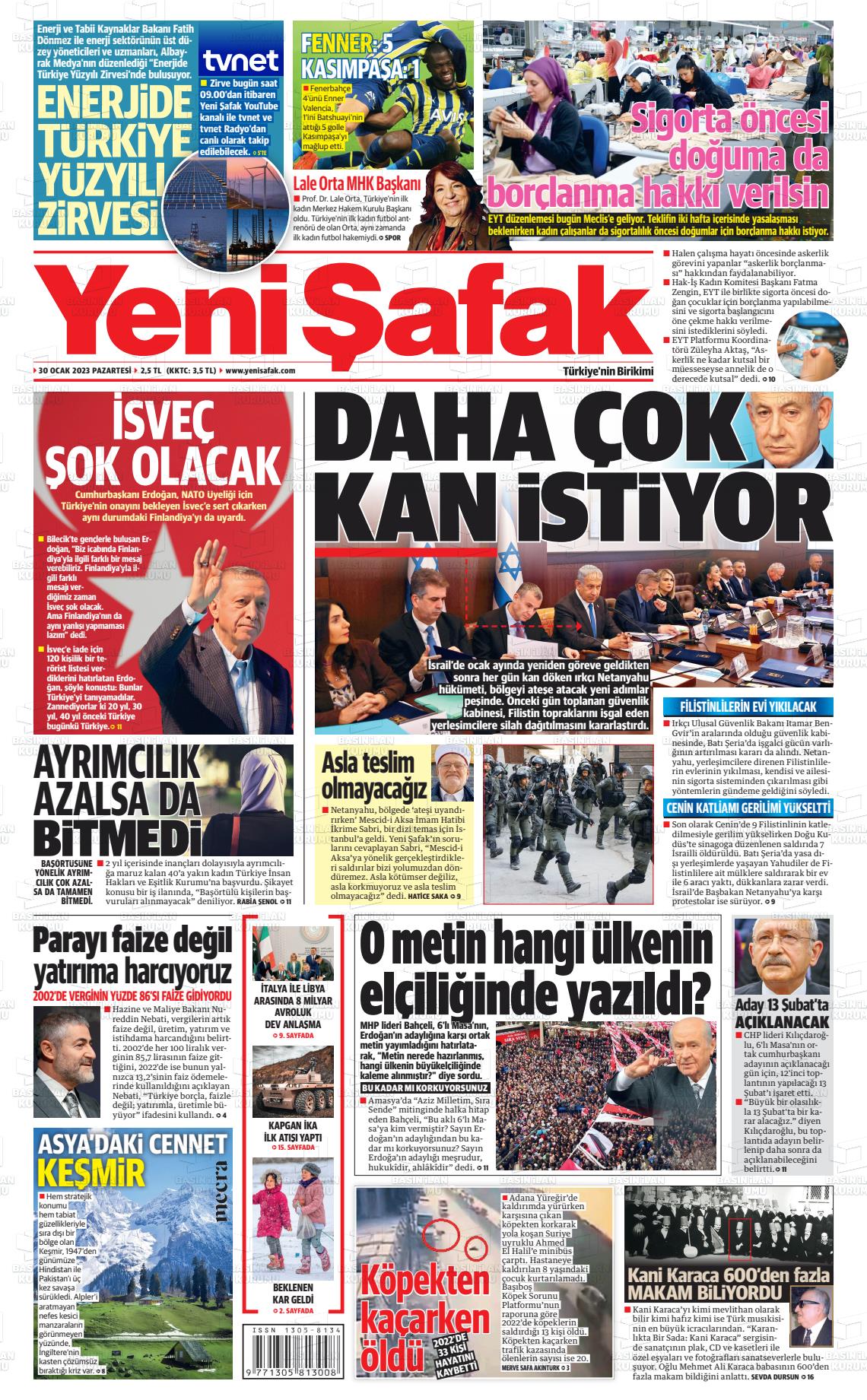 30 Ocak 2023 Yeni Şafak Gazete Manşeti