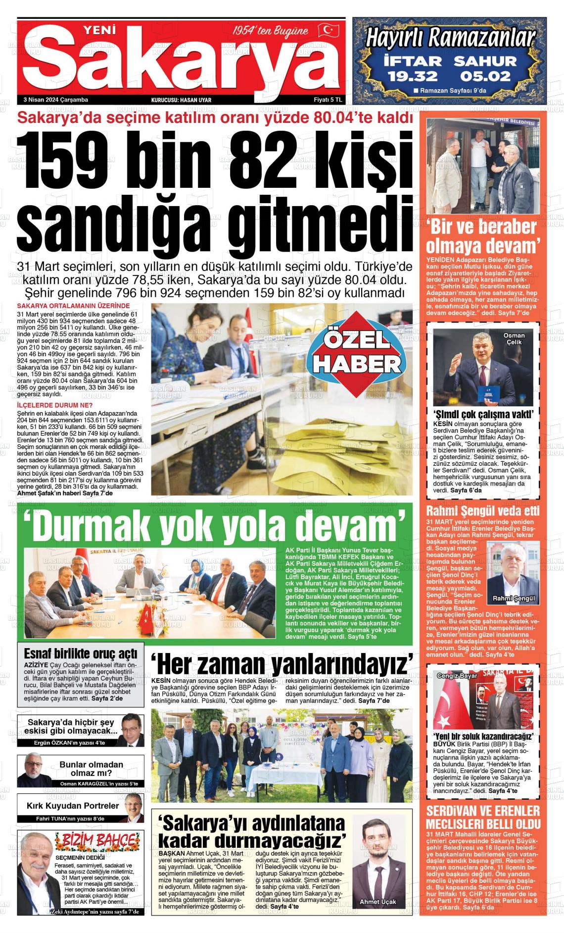 03 Nisan 2024 Yeni Sakarya Gazete Manşeti