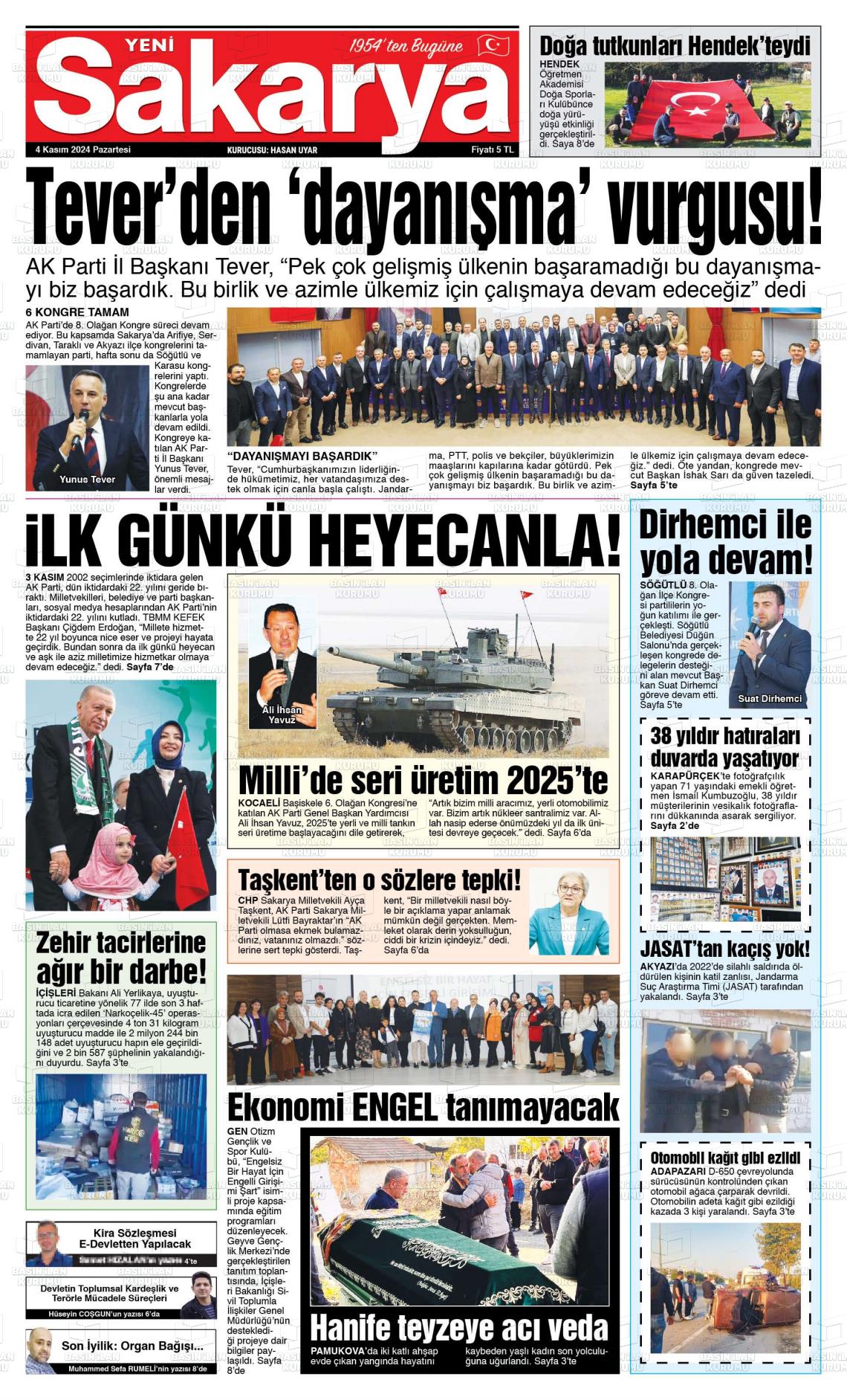 04 Kasım 2024 Yeni Sakarya Gazete Manşeti