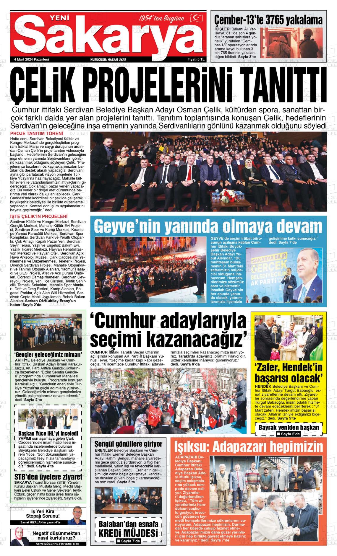 04 Mart 2024 Yeni Sakarya Gazete Manşeti