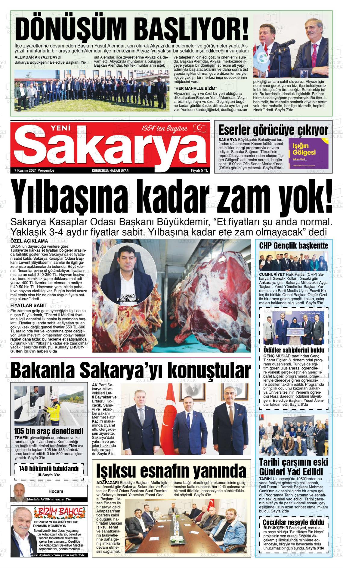 07 Kasım 2024 Yeni Sakarya Gazete Manşeti