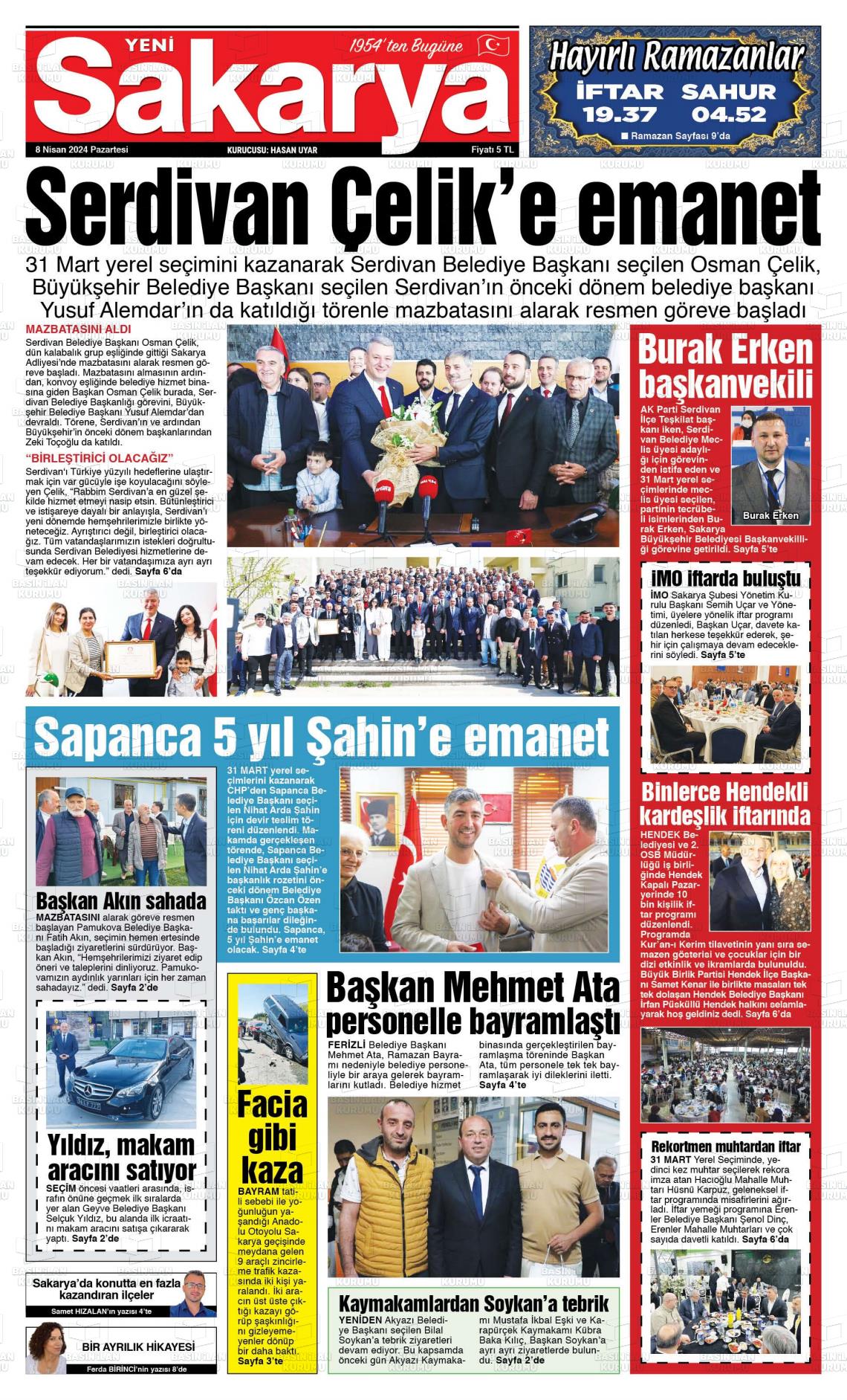 08 Nisan 2024 Yeni Sakarya Gazete Manşeti