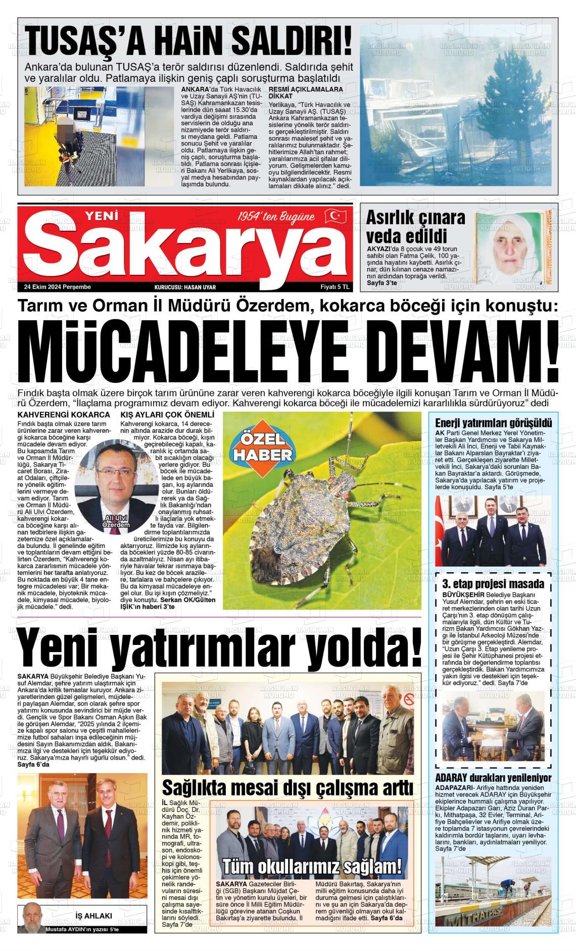 24 Ekim 2024 Yeni Sakarya Gazete Manşeti