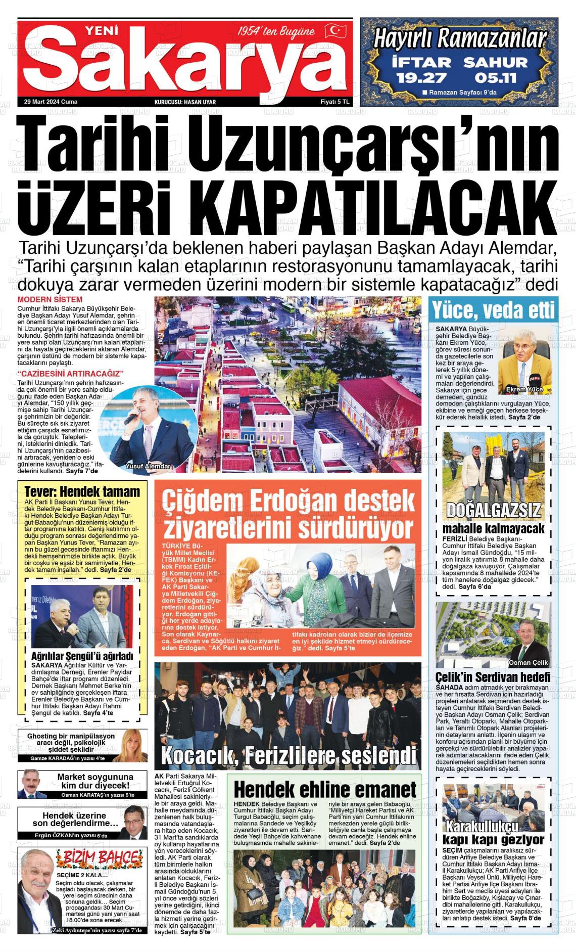 29 Mart 2024 Yeni Sakarya Gazete Manşeti