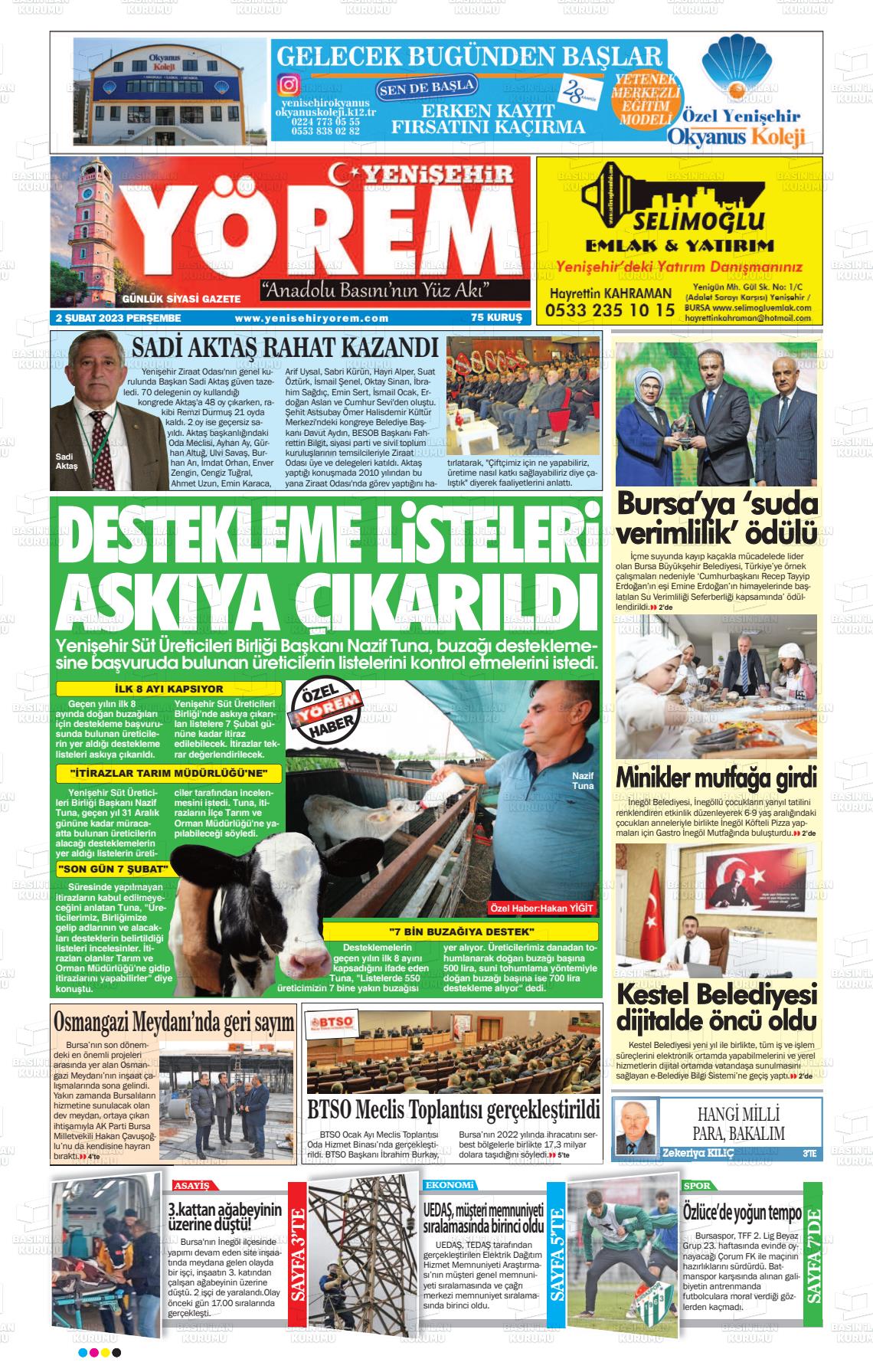 02 Nisan 2023 Yenişehir Yörem Gazete Manşeti