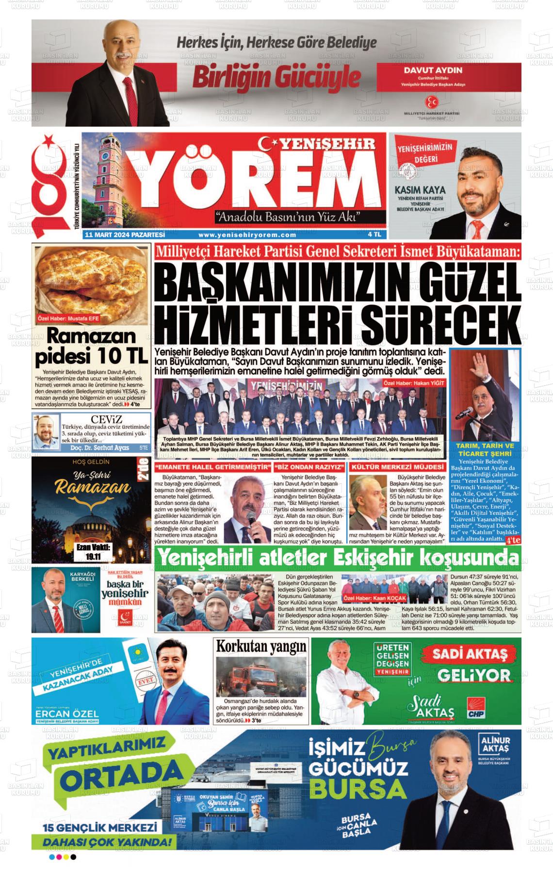 11 Mart 2024 Yenişehir Yörem Gazete Manşeti