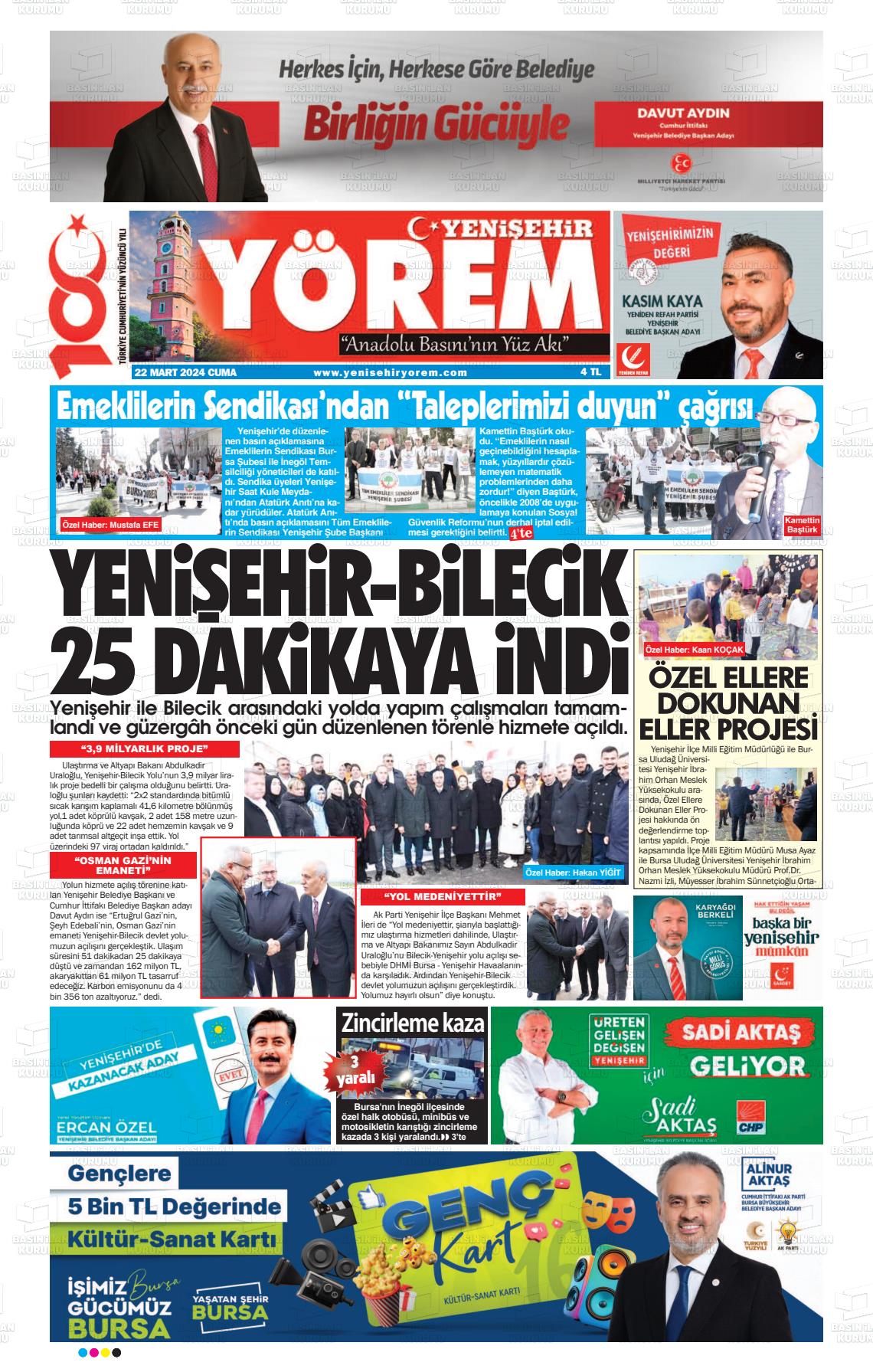 22 Mart 2024 Yenişehir Yörem Gazete Manşeti