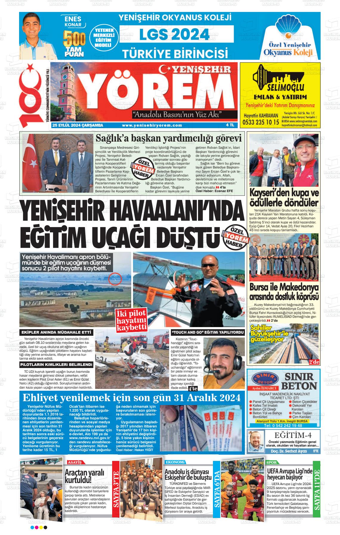 25 Eylül 2024 Yenişehir Yörem Gazete Manşeti