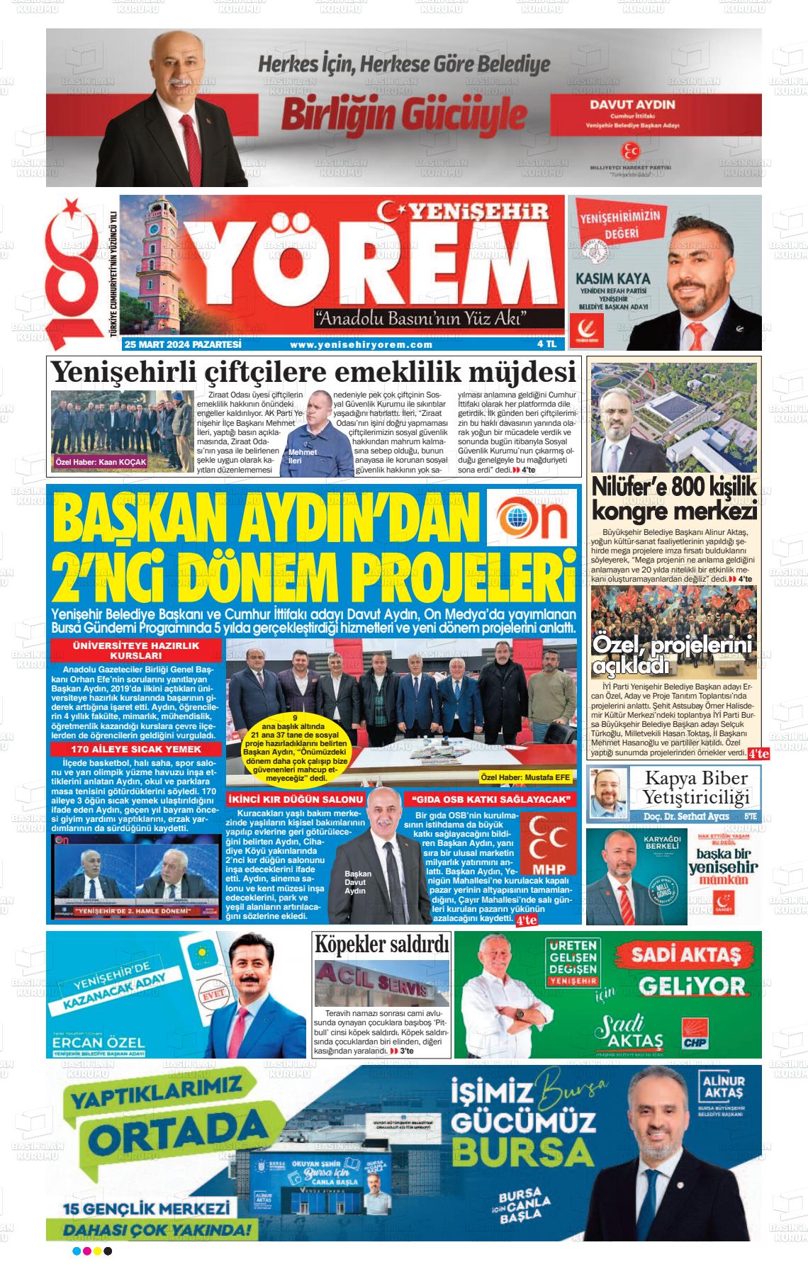 25 Mart 2024 Yenişehir Yörem Gazete Manşeti