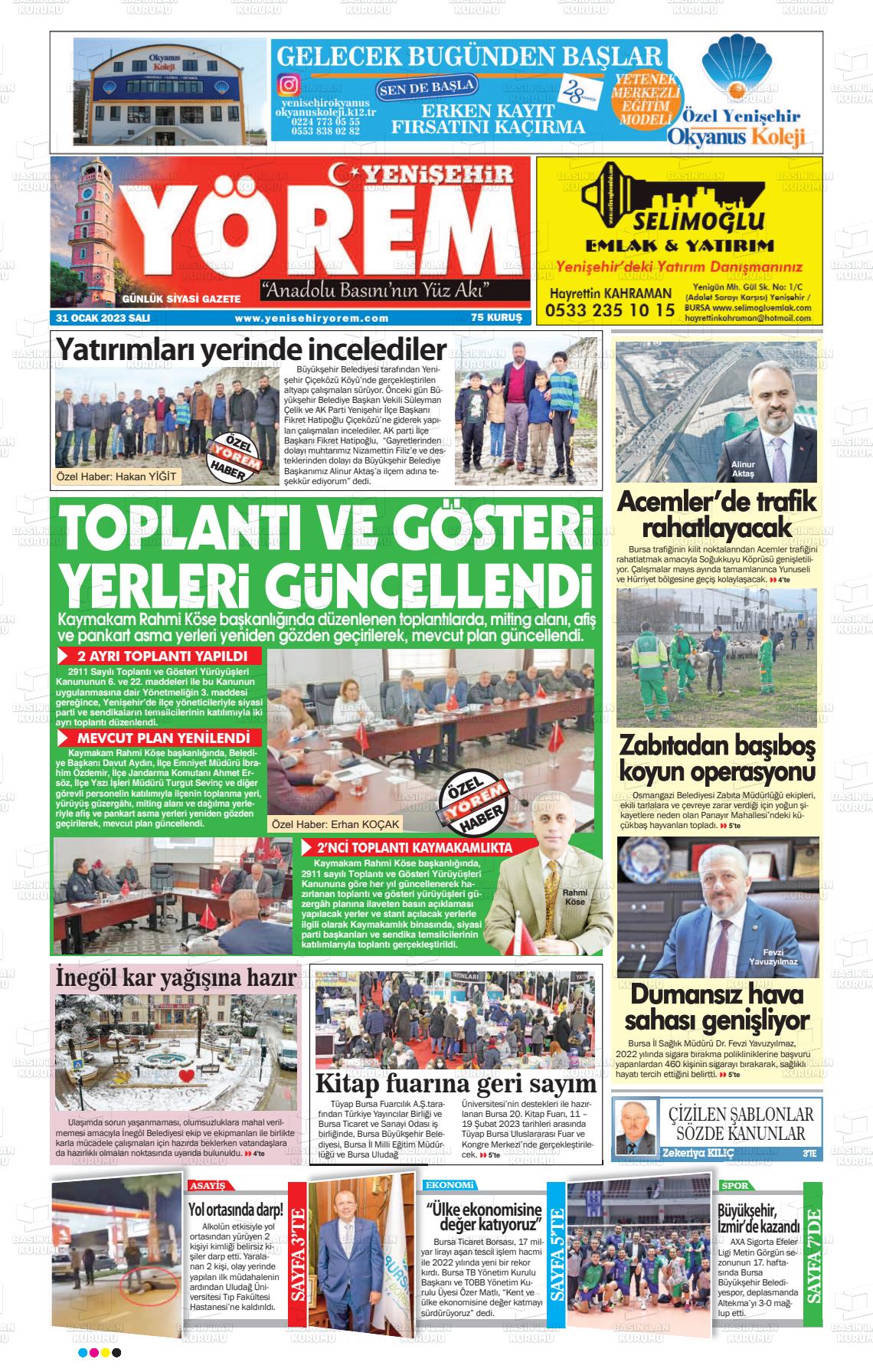 31 Mart 2023 Yenişehir Yörem Gazete Manşeti