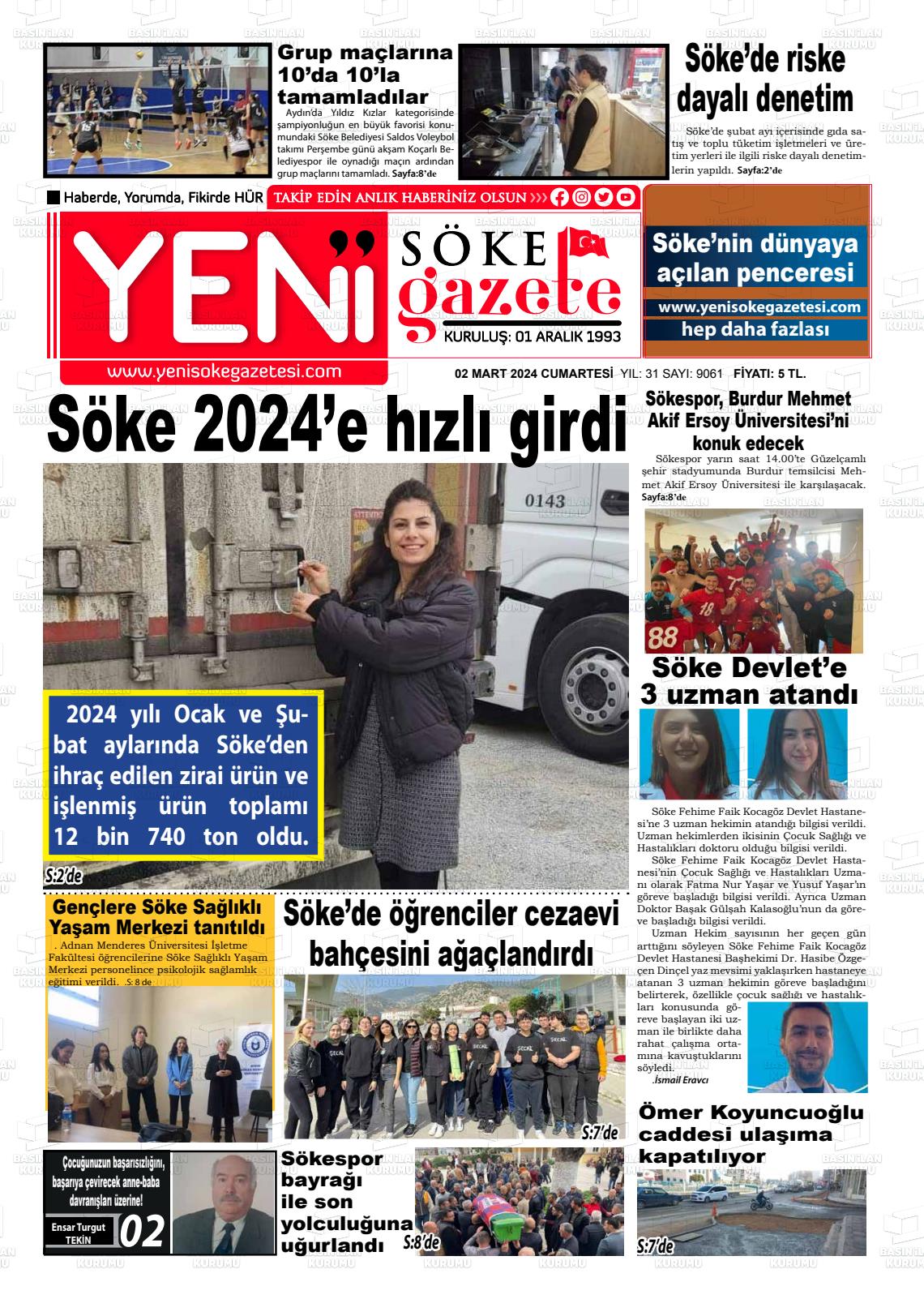 02 Mart 2024 Yeni Söke Gazete Manşeti