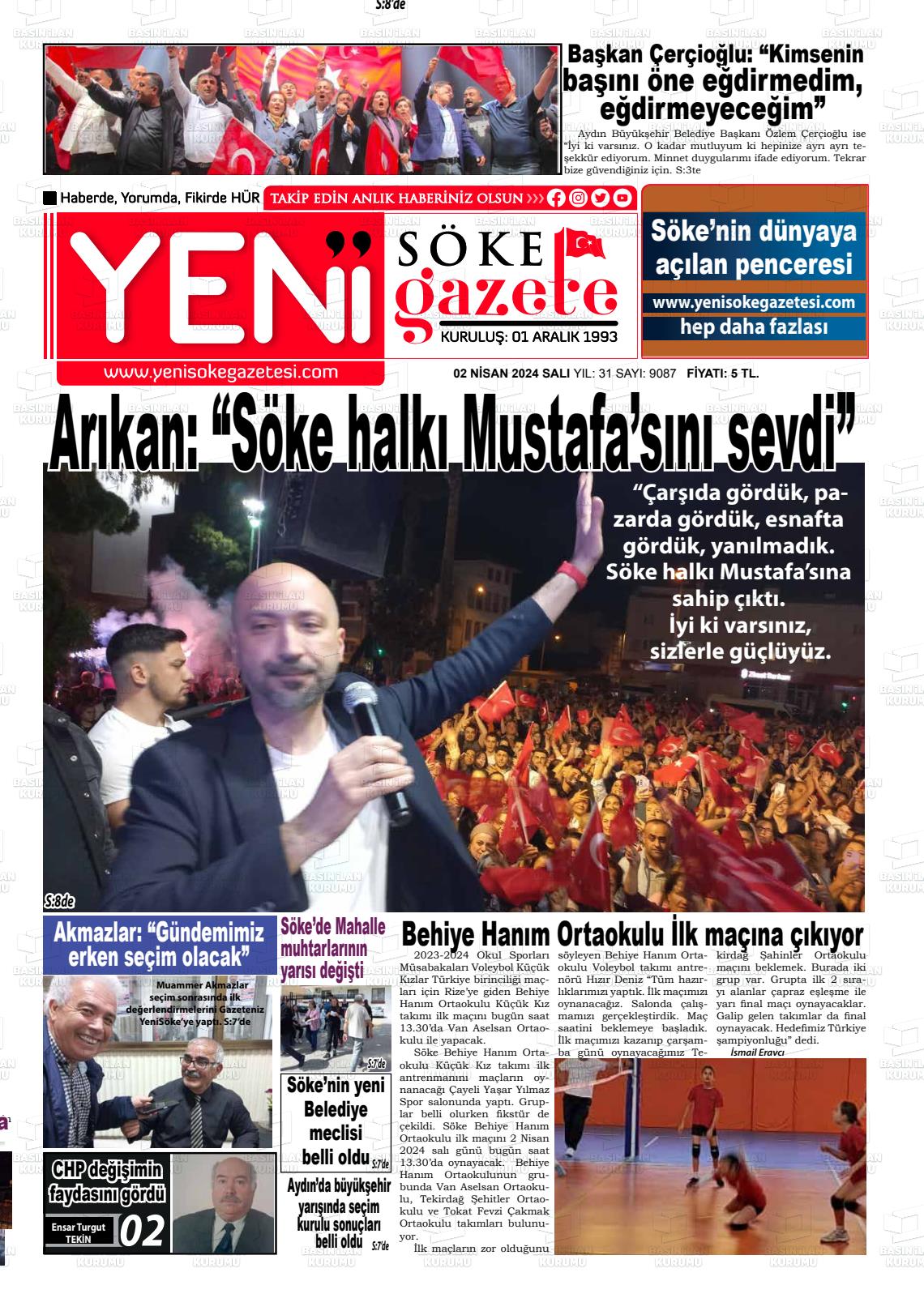 02 Nisan 2024 Yeni Söke Gazete Manşeti