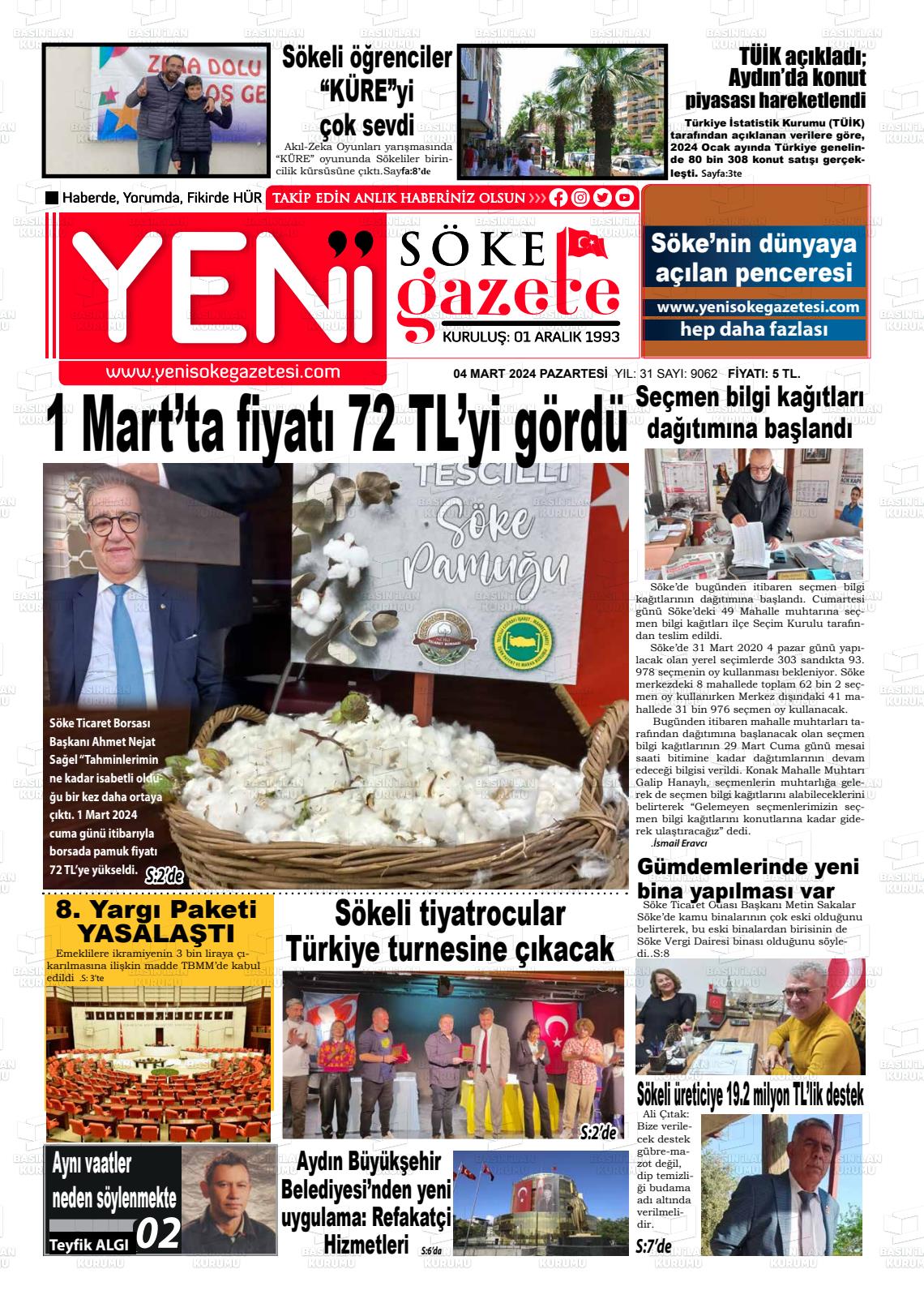 04 Mart 2024 Yeni Söke Gazete Manşeti