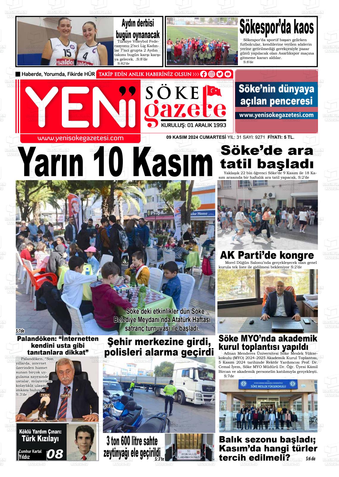 09 Kasım 2024 Yeni Söke Gazete Manşeti