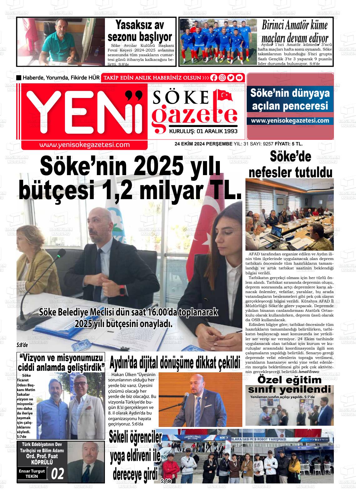 24 Ekim 2024 Yeni Söke Gazete Manşeti