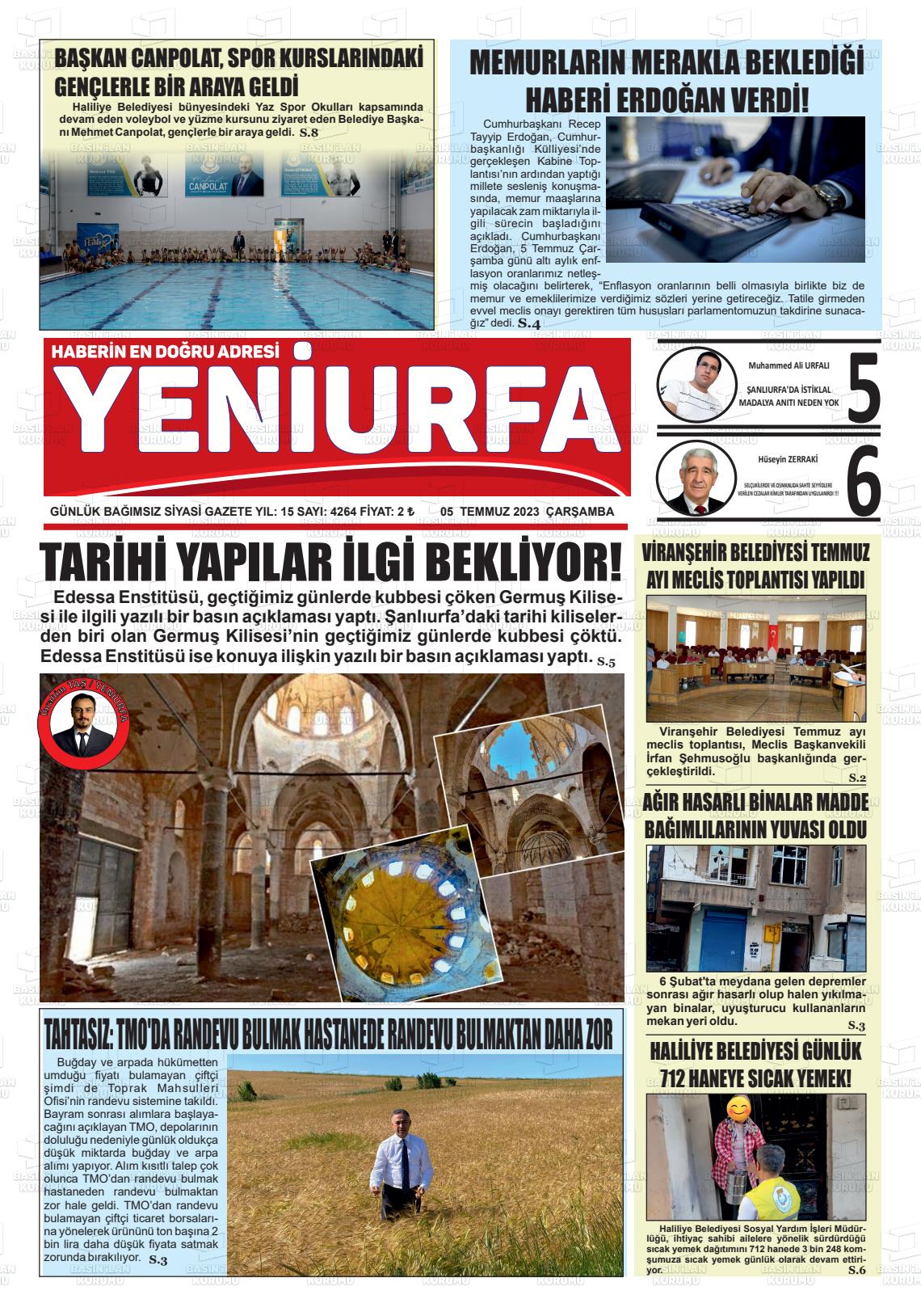 05 Temmuz 2023 Yeni Urfa Gazete Manşeti