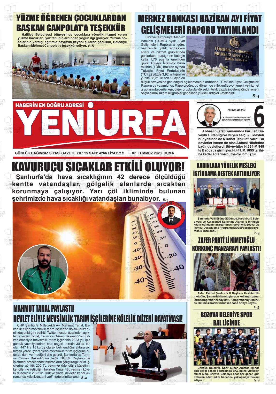 07 Temmuz 2023 Yeni Urfa Gazete Manşeti