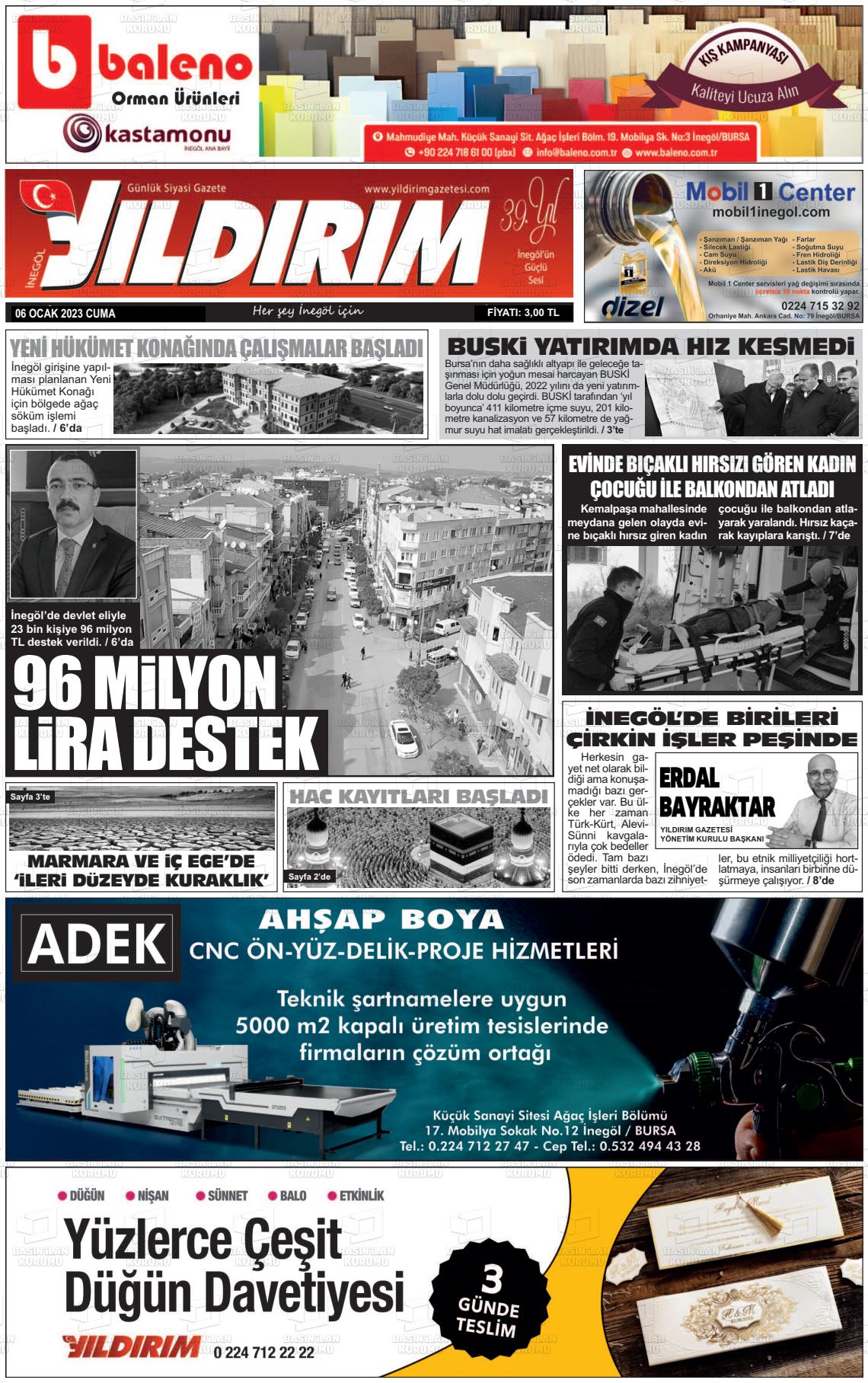 06 Ocak 2023 Yildirim Gazete Manşeti