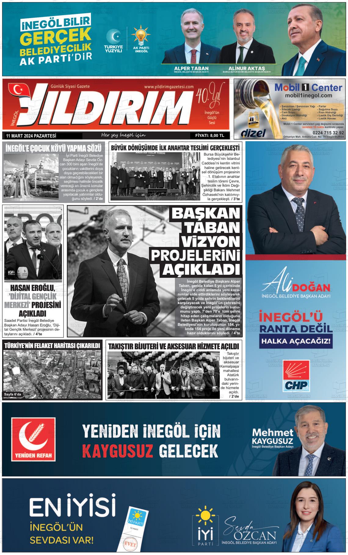 11 Mart 2024 Yildirim Gazete Manşeti