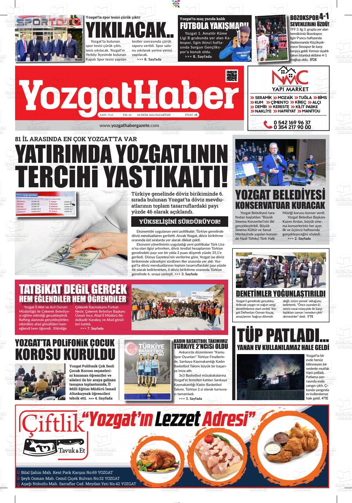 04 Kasım 2024 Yozgat Haber Gazete Manşeti