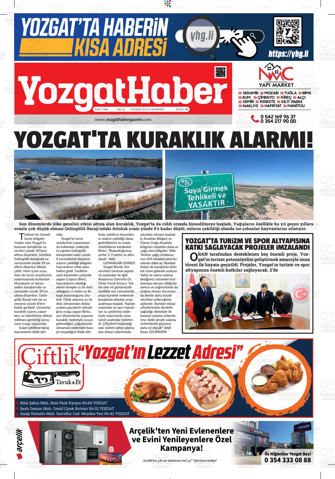 05 Ekim 2024 Yozgat Haber Gazete Manşeti