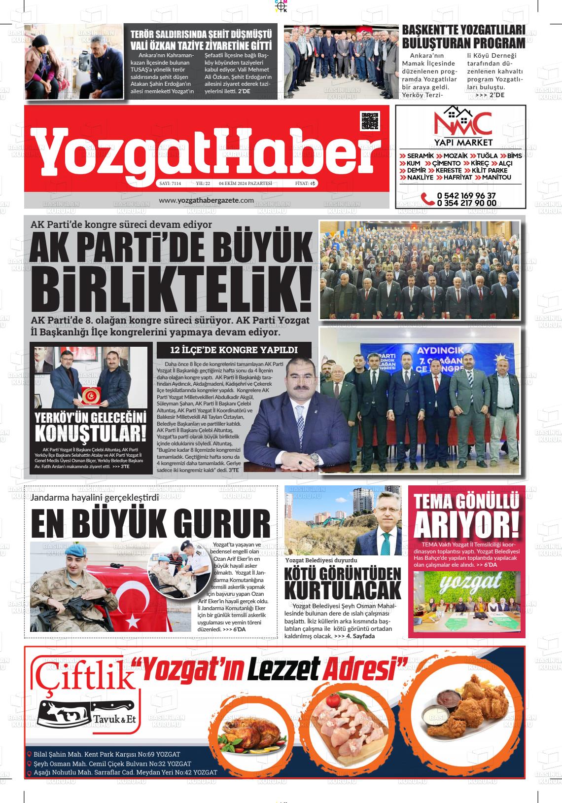 05 Kasım 2024 Yozgat Haber Gazete Manşeti